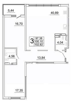 3-к квартира, строящийся дом, 103м2, 20/27 этаж