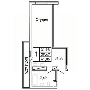 Студия квартира, вторичка, 41м2, 23/25 этаж