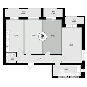 3-к квартира, вторичка, 106м2, 4/8 этаж