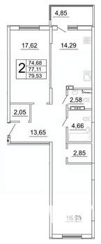 2-к квартира, строящийся дом, 80м2, 20/27 этаж