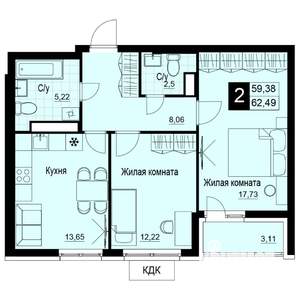 2-к квартира, вторичка, 61м2, 8/19 этаж