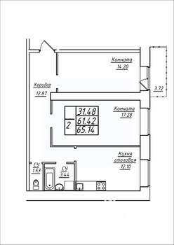 2-к квартира, строящийся дом, 65м2, 6/17 этаж