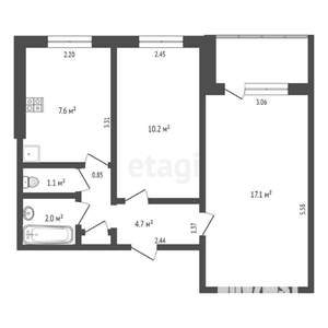 2-к квартира, вторичка, 43м2, 8/9 этаж