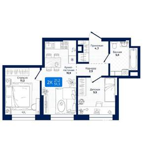 2-к квартира, вторичка, 51м2, 6/19 этаж