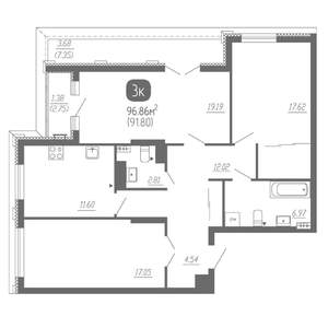 3-к квартира, строящийся дом, 96м2, 10/22 этаж