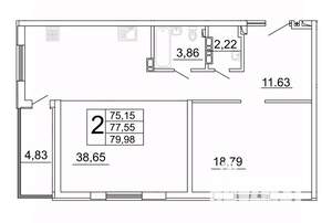 2-к квартира, строящийся дом, 80м2, 12/27 этаж