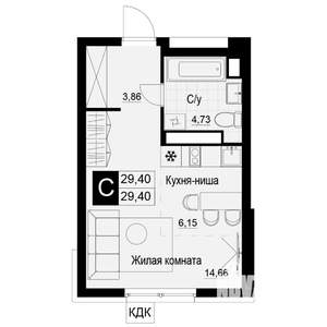 Студия квартира, вторичка, 31м2, 16/19 этаж