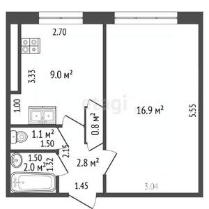1-к квартира, вторичка, 33м2, 1/12 этаж