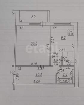 1-к квартира, вторичка, 52м2, 7/9 этаж