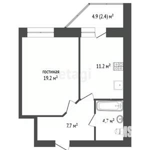1-к квартира, вторичка, 45м2, 6/17 этаж