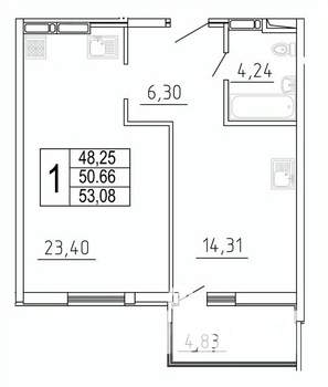 1-к квартира, строящийся дом, 53м2, 25/27 этаж