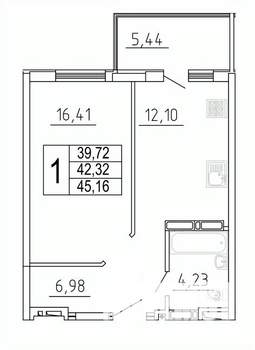 1-к квартира, строящийся дом, 45м2, 20/27 этаж