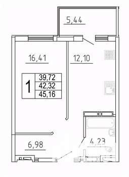 1-к квартира, строящийся дом, 45м2, 19/27 этаж