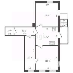 3-к квартира, вторичка, 63м2, 2/2 этаж
