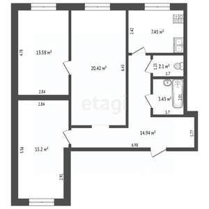 3-к квартира, вторичка, 77м2, 2/5 этаж