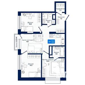 3-к квартира, вторичка, 70м2, 3/19 этаж