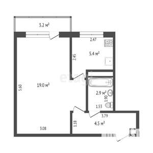 1-к квартира, вторичка, 44м2, 2/5 этаж