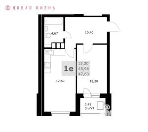 1-к квартира, вторичка, 48м2, 17/24 этаж