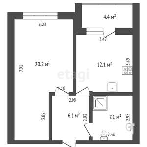 1-к квартира, вторичка, 48м2, 6/12 этаж