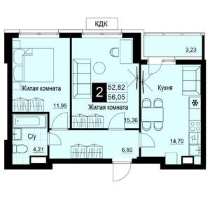 2-к квартира, вторичка, 58м2, 3/19 этаж