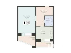 1-к квартира, вторичка, 52м2, 3/12 этаж