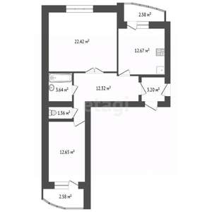 2-к квартира, вторичка, 68м2, 3/5 этаж