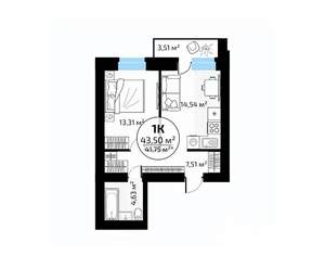 1-к квартира, вторичка, 44м2, 14/18 этаж