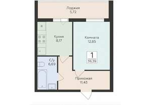1-к квартира, строящийся дом, 39м2, 5/16 этаж