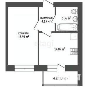 1-к квартира, вторичка, 43м2, 9/16 этаж