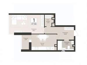 1-к квартира, вторичка, 48м2, 2/17 этаж