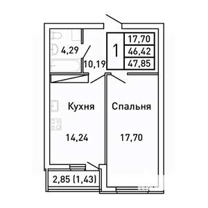 1-к квартира, вторичка, 48м2, 19/25 этаж