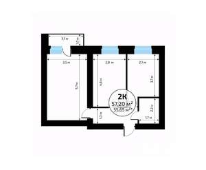 2-к квартира, вторичка, 57м2, 4/18 этаж