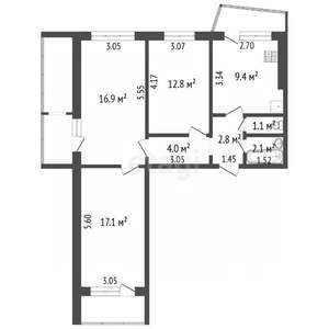 3-к квартира, вторичка, 67м2, 4/12 этаж