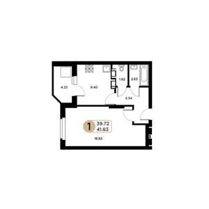 1-к квартира, строящийся дом, 40м2, 12/26 этаж