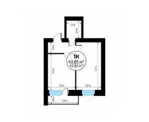 1-к квартира, вторичка, 44м2, 13/18 этаж