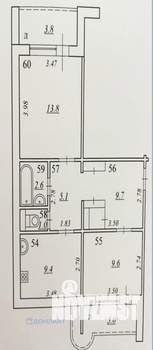 2-к квартира, вторичка, 58м2, 1/12 этаж
