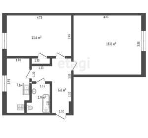 2-к квартира, вторичка, 47м2, 1/2 этаж