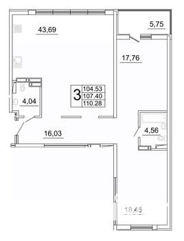 3-к квартира, строящийся дом, 110м2, 21/27 этаж