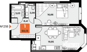 1-к квартира, вторичка, 50м2, 23/23 этаж
