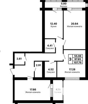 3-к квартира, вторичка, 108м2, 1/5 этаж