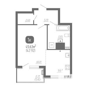1-к квартира, вторичка, 46м2, 17/22 этаж