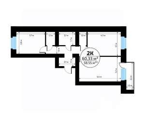 2-к квартира, вторичка, 60м2, 3/18 этаж