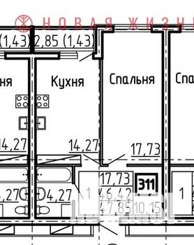 1-к квартира, строящийся дом, 48м2, 23/25 этаж