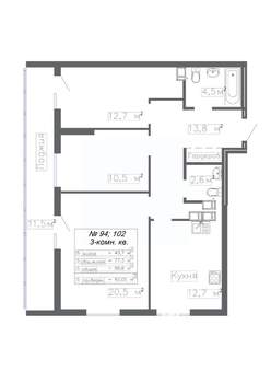 3-к квартира, вторичка, 83м2, 15/20 этаж