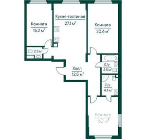 3-к квартира, строящийся дом, 103м2, 2/29 этаж