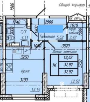1-к квартира, вторичка, 38м2, 5/25 этаж