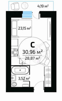 Студия квартира, вторичка, 31м2, 4/16 этаж