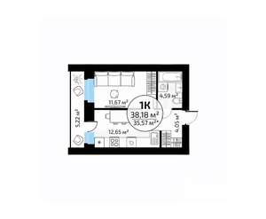 1-к квартира, вторичка, 38м2, 11/18 этаж