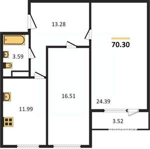 2-к квартира, вторичка, 70м2, 21/25 этаж