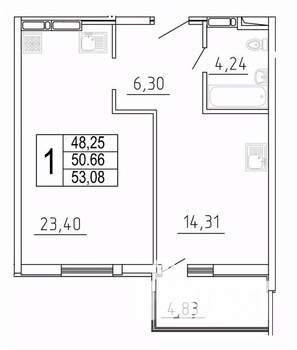 1-к квартира, строящийся дом, 53м2, 10/28 этаж